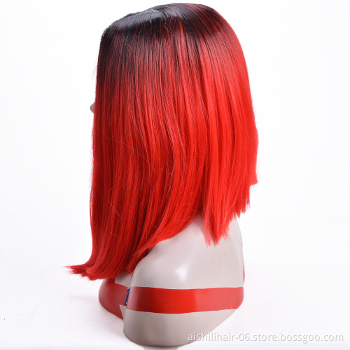 Aishili wholesale ombre red remy hair hd straight synthetic wigs for women lace front wig